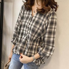 포플러앤씨 클리너 체크 블라우스
