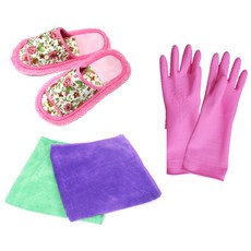 Taehwa 橡膠手套 M號+超細纖維清潔拖鞋 粉色+超細纖維清潔毛巾 隨機出貨 2入, 1套, 藍色