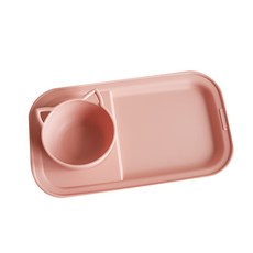 Nineware 動物造型托盤組 貓咪款, 粉色, 碗+托盤