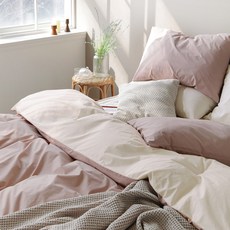 PRIELLE Breath高密度水洗棉質單層被套, 粉紅+象牙色