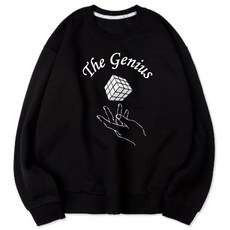 VENHIT 中性款The Genius字母寬鬆大尺碼棉質雙面布大學T