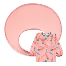 THEMOTHER 副食品長袖圍兜+墊子組, 粉色, 1組