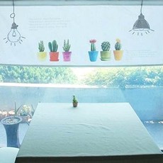 可愛花盆廚房遮蔽簾 穿桿式, 象牙白