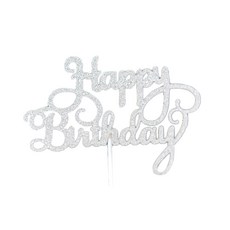 派對邦生日書法蛋糕裝飾, 10個, 銀