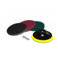 電鑽用清潔菜瓜布3種 x 100mm + 背板 + 連接轉接頭套組, 灰色, 紅色, 綠色, 1套