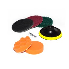 電動鑽頭用清潔菜瓜布 3種 x 75mm + 支撐墊 + 連接轉接頭 + 海綿墊 2種套組, 灰色, 紅色, 綠色, 橘色, 1套