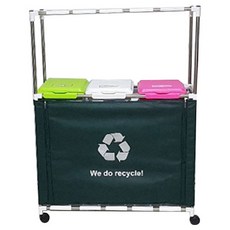 Lee Kang Tech前開式彩色方形蓋子3格2層置物架分類回收箱+黏貼用貼紙 5種, 1套, 混合顏色