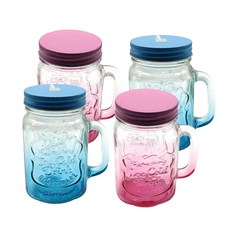 ROYAL BODEN 可插吸管上蓋梅森馬克杯 500ml 2入+單把手附蓋梅森馬克杯 500ml 2入, 1組