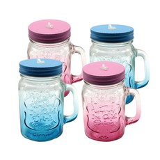 ROYAL BODEN 單把手可插吸管上蓋梅森馬克杯 隨機出貨, 4入