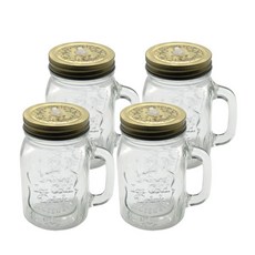 ROYAL BODEN 可插吸管上蓋梅森馬克杯, 500毫升, 4個