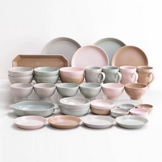 MAISON OBJET 晚餐餐具 6人用 29入組, 粉紅色+雪白色+青玉藍+赭色, 10款餐具