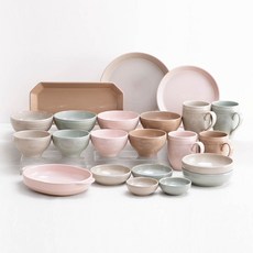 MAISON OBJET Yoon Do-Jagi Dine 晚餐餐具套組 4 人 22p, 粉紅色+雪白色+青玉藍+赭色+海軍藍, 10種餐具