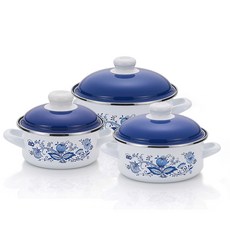ELO Zwiebel 低型電磁爐琺瑯鍋具3件組, 混合色, 雙耳鍋 16cm + 18cm + 24cm