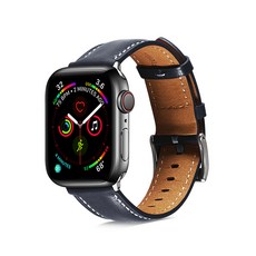 HAMATE Apple Watch 1 2 3 4 5 6代 相容 縫線皮革錶帶 42/44mm, 海軍藍, 1個