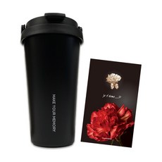 KKOMKKOMI 不鏽鋼手提保溫杯+金屬貼紙 隨機出貨, 霧面黑, 700ml, 1組