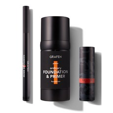 GRAFEN 普通雙重粉底打底液40ml+粉撲+美眉0.8g+彩色潤唇膏4.3g, 單色, 1套
