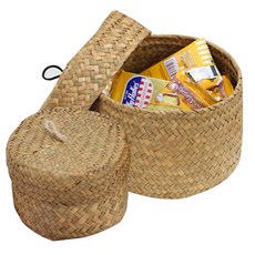 明日的空間 圓蓋藤編籃 小型 + 大型組合, 自然系列, 1套