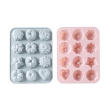 12格矽膠造型模具 2入, 藍色, 粉色, 1組