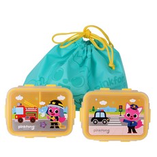 aizoum 碰碰狐印花不鏽鋼便當盒組 2入+束口便當袋, 混色, 1組