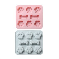 8格腳掌+骨頭綜合圖樣款矽膠模具, 藍色+粉色, 1組