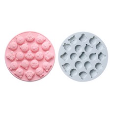 PDDL 迷你兔子熊圓形矽膠模具 19孔, 藍色, 粉紅色, 1套