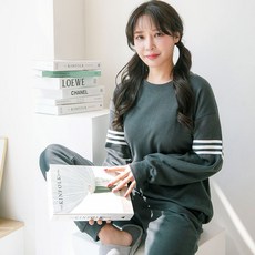 TERAWOOD 女款三線長袖上衣+長褲睡衣套裝