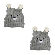 Dezaka Cutie Bear 乾髮毛巾免費, 灰色, 2個