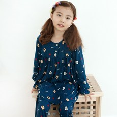 女童款蜜桃絨小狗印花長袖長褲睡衣套裝