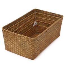 明日空間Mei Queen小長方形藤編籃 5種組, 素色, 1組