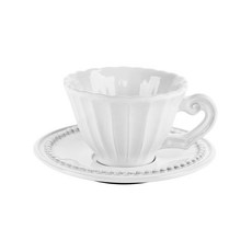 VBCCASA 인칸토 스트라이프 티컵 + 소서서 세트, 화이트, 1세트