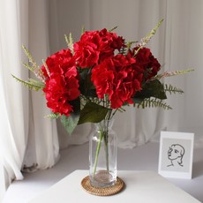 人造花 掃墓 秋季 室內裝飾 豐盛繡球花叢 L16, 紅色