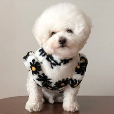 bydamsoomi 狗狗羊毛花朵荷葉邊T恤, 白色