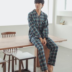 GLAM GONGGAM 情侶款 Miro 格紋兩件式棉質長袖睡衣