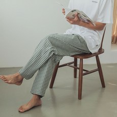 글램공감 커플용 통기성 모네 체크 면 잠옷 바지
