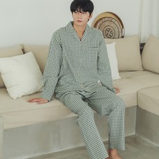 GLAM GONGGAM 情侶款莫內格紋兩件式棉質長袖睡衣套裝