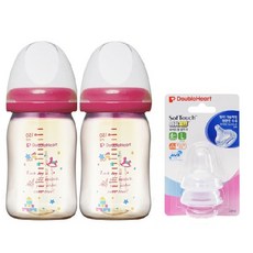 더블하트 소프트터치 모유실감 PPSU 노꼭지 토이 젖병 트윈팩 + 젖꼭지 세트, 160ml, 1개