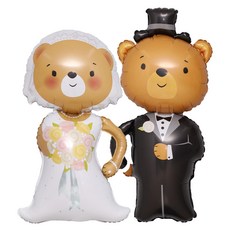 GRABO BALLOONS 鋁箔氣球 Linky 新郎熊 + 新娘熊 套組, 混合色, 1套