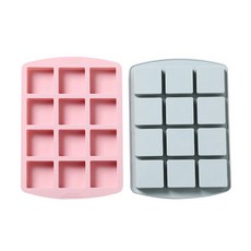 12格柔和色矽膠方形製冰盒2件組, 藍色, 粉色