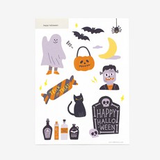 快樂萬聖節貼紙 10款 x 10張組, 混合顏色, 1套