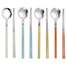 Iwooa DIO COMPANY Dolce Piatti 陶瓷塗層不鏽鋼4人餐具組 象牙白 + 天空藍 + 芥末黃 + 橘色, 1套, 湯匙 4p + 筷子 4p