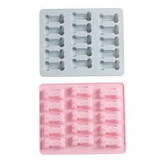 骨頭造型 15格 矽膠模具 製冰盒 2件組 大, 藍色 + 粉紅色