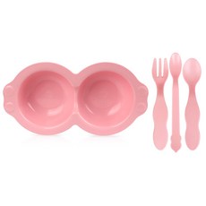 Kiddlez 孩童餐具組, 粉色, 連體兩格碗+2款湯匙+叉子