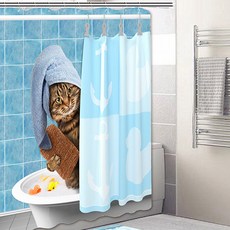 I Love Home 貓咪印花 浴室浴簾 Type1 120 x 180 cm, 1個