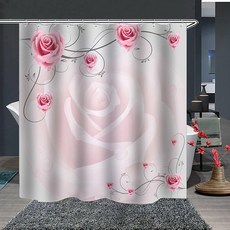 I Love Home 玫瑰花 奢華浴簾 淺粉色 150 x 180 cm, 1個