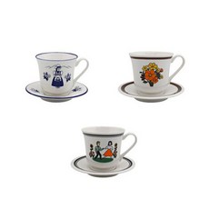 1537 復古插圖飛碟咖啡杯3件套, 牛奶做，復古花束，一起工作, 1套