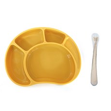 矽膠餐盤小熊餐具組, 灰色, 餐盤+湯匙