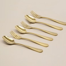 Table Art 韓國製 Iff Gold 茶匙茶叉組, 1套, 茶匙 3p + 茶叉 3p