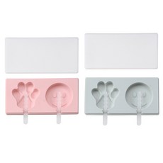 微笑腳掌矽膠模具 2孔 x 2款 + 4入棒子組合, 藍色, 粉紅色, 1套