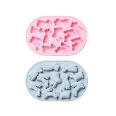 長腿兔子矽膠模具 11孔 2件組, 藍色, 粉紅色, 1套