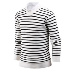 DAKUANG 男款長袖條紋圓領毛衣 B08M13_tn1609